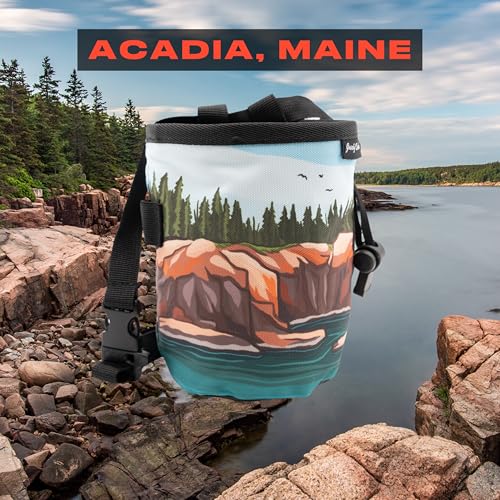 Rock Climbing Chalk Bag | for Outdoor, Gym, & Bouldering | Adjustable Waist Belt, Durable Drawstring Closure, & Zippered Pocket - style: Acadia