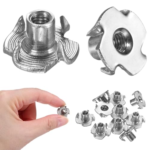 M METERXITY 10-Pack M4x7.8mm T-nut, 4-Pronged Tee Nut Threaded Insert | Stainless Steel, for Wood, Rock Climbing Holds, Furniture, Corrosion Resistant Fasteners - size: M4x7.8mm