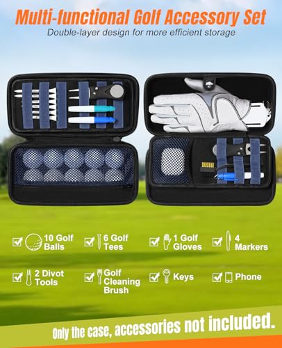 Rhino Valley Golf Glove Holder Case, Golf Accessories Organizer Bag with Glove Shaper for Phone, Gloves, Balls, Tees, Markers, Divot & Repair Tools, Gifts for Golfers Men Women - style: Golf Glove Case- Black