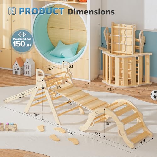 10-in-1 Pikler Triangle Set, Climbing Toys for Kids Natural Rustic - color: Natural Rustic