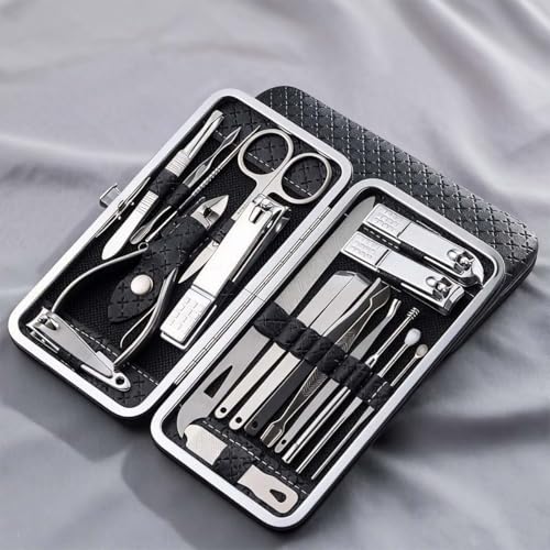 19-Pcs Professional Nail Kit & Manicure Set, Complete Nail Cutter Set with Travel Case, Includes Cuticle Trimmer & Nail Design Tools for Men & Women Fingernail Grooming(Black)