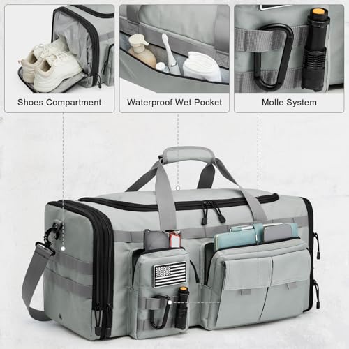 G4Free 3-in-1 Expandable Duffle Bag for Travel Gym, Large Duffel Backpack | 45L to 55L, with Shoes Compartment & Wet Pocket, for Men Women, Grey - color: Grey
