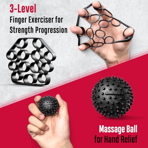 FitBeast Grip Strength Trainer, Hand Gripper Strengthener Kit - 6 Pack with Adjustable Resistance Forearm Strengthener, Forearm Exerciser and Massage Balls for Hand Therapy, Grip Training - color: Black