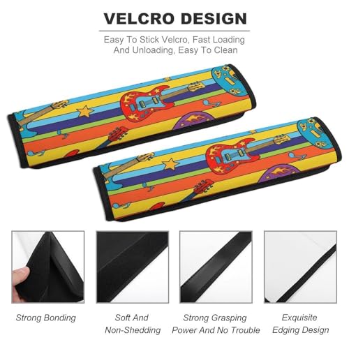 Universal Fit Seat Belt Cover for Adult Use, Stroller Pushchair High Chair, 2PCS Colorful Guitar Music Musical Instruments Harness Pads Strap Shock Absorption - color: Pattern 1004
