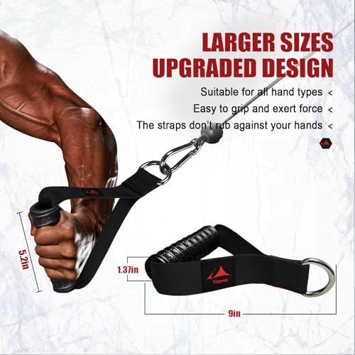 Heavy Duty Gym Exercise Handles Attachment for Cable Machine,Resistance Band,Pulley System Home Fitness Workout Equipment, with Elastic Rubber Grip and 2 Large Carabiners - color: Classic Black