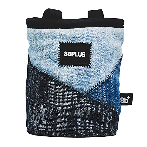 8BPLUS PROBAG - Chalk Bag for Climbing & Bouldering - Belt, Carabiner and Giftbox Included - Wide Opening - Brush Holders for Left & Right Handers - style: DENIM