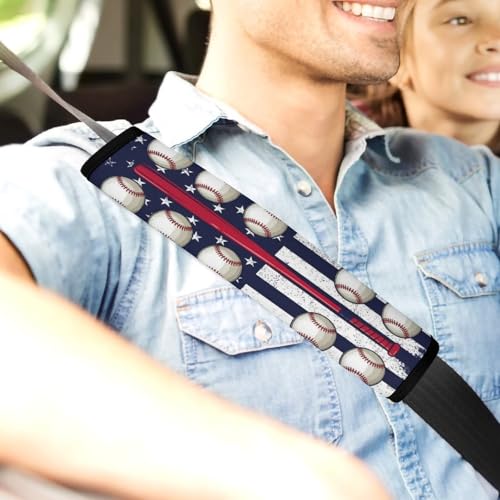 2 Pack Breathable Car Seat Straps Shoulder Pads for Adults and Children, All Vehicles, Baseball American Red Line Flag Harness Pads Strap, Pressure Relief - color: Pattern 461