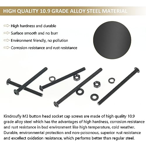402 Pieces Black M3 x 30/35 /40/45 /50 mm Button Head Socket Cap Screws Nuts Washers Assortment Kit, 10.9 Grade Alloy Steel - size: M3 x 30/35/40/45/50mm, style: Button Head