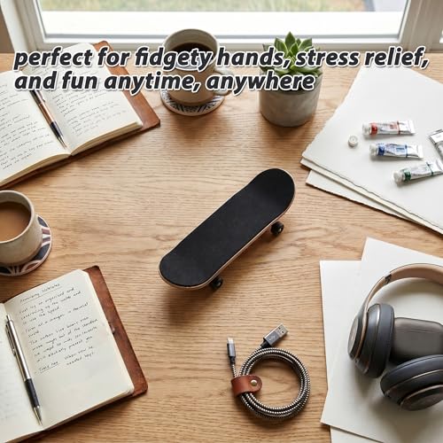 Milltrip Wooden Finger Skateboards, 1Pc Maple Wooden Alloy Fingerboard Finger Skateboards with Box Reduce Pressure Gifts (Black) - color: Black