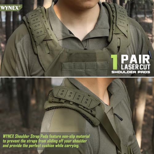 WYNEX Shoulder Strap Pad for Vest Carrier Accessories 2 Pack | 1000D Nylon Tactical Plate Shoulder Pads Strap Cushion, Flak Vest Shoulder Pads, Soft 3D Mesh Pads with Tactical Gear for Men - color: Army Green