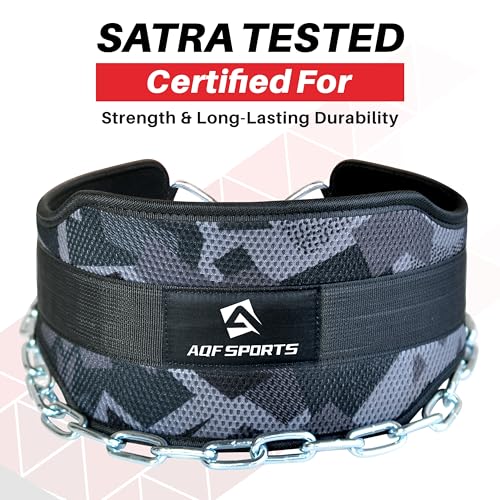 AQF Dip Belt with 36" Steel Chain - Neoprene Padded Back Support Belt | Secure Carabiners for Weighted Pull ups, Dips, Gym, Powerlifting, Bodybuilding, Squat & Fitness - color: Grey Camo