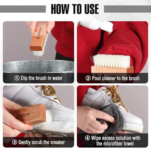 7PCS Shoe Cleaning Kit | 2 Bottles Cleaner, Deodorizer, Protector, 2 Brushes, Microfiber Towel, For Sneaker, Leather, Nubuck, Suede, Mesh & Canva