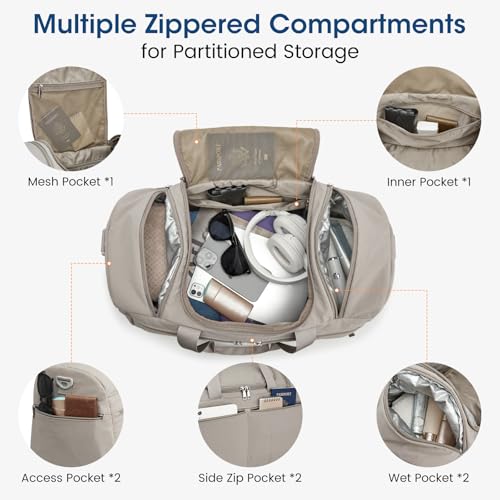 G4Free 45L Travel Duffle Bag for Women Men 3 in 1 Duffel Bags with Shoes Compartment Gym Backpack for Weekender Overnight, Camel - color: Camel