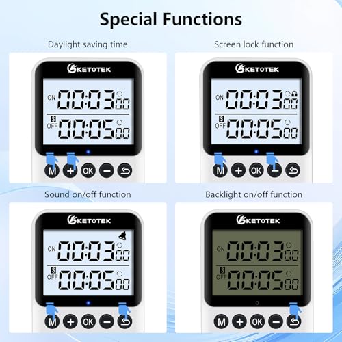 KETOTEK KTTS02 Repeat Cycle Timer Outlet Plug in Timer Switch Socket | Indoor Electrical Countdown Timers for Lights,Aquarium,Pets Home Appliances