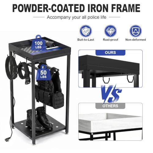 Police Gear Rack with Built-in Power Strip, Tactical Gear Organizer Stand for Duty Belt, Police Vest, Body Armor, Plate Carrier, Helmet Storage, Heavy Duty Gear Rack - size: Freestanding