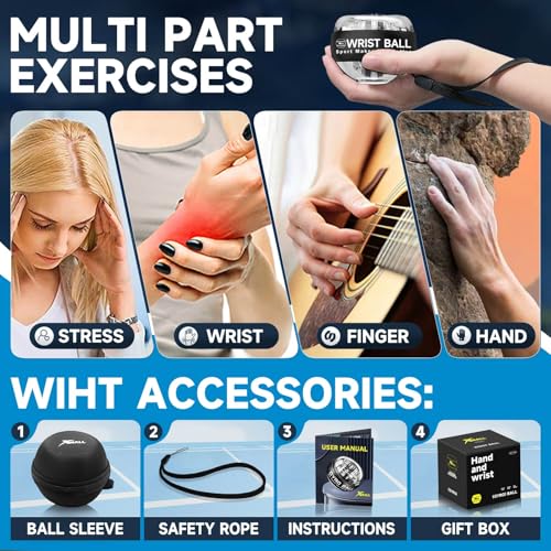 XMALL Torque Ball Hand Exerciser, Grip Strength Trainer, Auto-Start, Forearm Strengthener, Hand Strengthening Devices, Wrist Power Gyro Ball, Wrist Strengthener, Finger Exerciser - color: Black