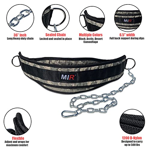 Mir Dip belt With 36" - 38" chain, 500lbs - 650lbs weight capacity, Weight lifting for dips and pullups - color: DESERT