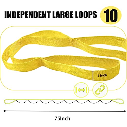 Stretching Strap Yoga Strap with Loops, Stretch Straps for Physical Therapy, Non-Elastic Exercise Strap for Pilates, Dance and Gymnastics with Workout Guide - color: Yellow