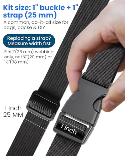 1-Inch Buckle and Strap Kit, 6-Yard Polyester Webbing, 6 Buckles | 6 yards of 1-inch polyester webbing with 6 quick-release buckles and 12 triglides for backpacks, collars and DIY gear straps.