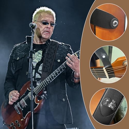 Guitar Strap and Bass Strap, Embroidered Guitar Strap, Adjustable Strap Length, Equipped with 3D Sponge Filled Foam Pad, Comes with 4 Picks + 2 Strap Locks, Best Gift for Guitar Players, Dark Blue - color: Deep Blue Embroidery