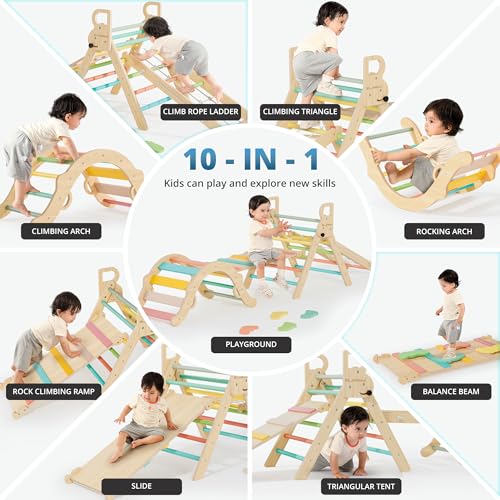 10-in-1 Pikler Triangle Set, Climbing Toys for Kids Rose Garden - color: Rose Garden
