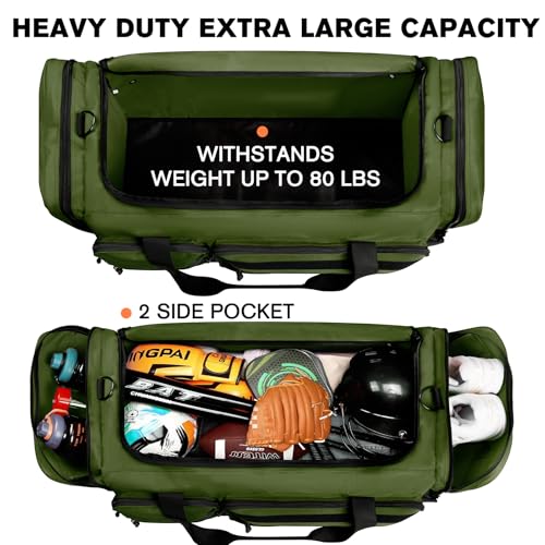 Goloni 130L Heavy Duty Large Duffle Equipment Bag,Catchers Gear Bag with Shoe Compartment,Baseball Duffle Bag - color: Green