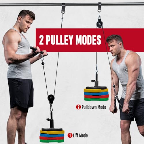 FitBeast Pulley System Gym, Cable Weight Pulley System for Gym LAT Pulldown, Biceps Curl Workout, Ideal Home Gym Equipment for Forearm, Shoulder, Strength Training - style: Set with Non Multifunctional Bar