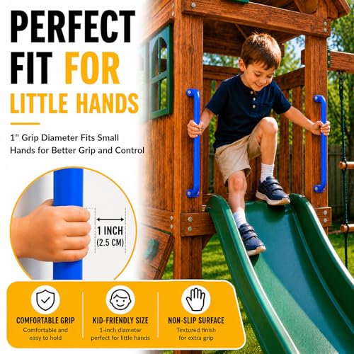 17 Inch Blue Metal Playground Handles Set of 6, Heavy-Duty Climbing Wall Grab Bars, Indoor/Outdoor Monkey Bars for Playground, Backyard, Climbing Frames - color: Blue