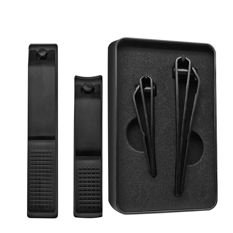 Nail Clippers Set Sharp Black Nail Cutter Fingernail Toenail Clipper with Case Large and Small 2 Piece (Black case) - color: Black Case
