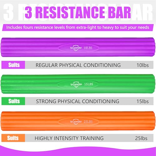 DICYWUDI Flex Therapy Bar and Grip Strength Trainers set, Physical Therapy & Resistance Bar for Golfers Elbow, Tendinitis, Wrist,Forearms Pain, Improve Grip Strength and Relieve Pain - color: Purple/Green/Orange