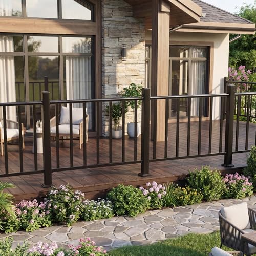 Aluminum Deck Railing Kit, Modular 36 in H. x 2 Ft W Level Railing Kit for Outdoor Steps,Heavy Duty Balustrade System for Deck, Porch, Patio & Balcony(1 Post, 1 Panel) - size: 2 Feet- Level