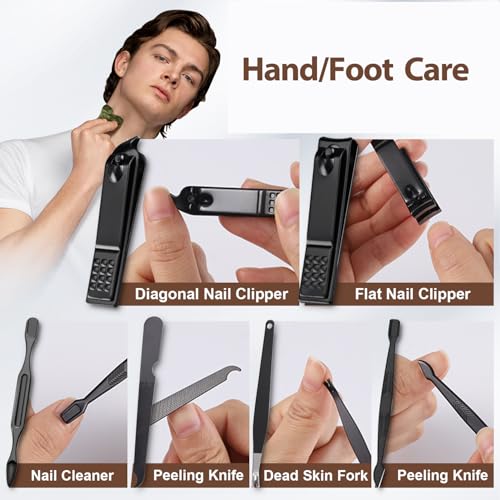 Manicure Set 10 in 1 Mens Gifts Travel Nail Clipper Kit, Christmas Stocking Stuffers for Men and Women, Nail Grooming Kit Birthday Christmas Gifts for Him Her Boys Girls Husband Boyfriend - size: 10-PCS Black Set