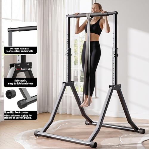 Foldable Pull Up Bar Station 66.1''-84.6'' Power Tower - color: 66"-85" with Assistance Bands