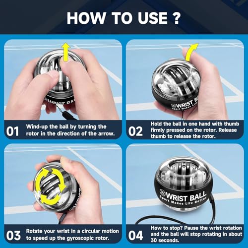 XMALL Torque Ball Hand Exerciser, Grip Strength Trainer, Auto-Start, Forearm Strengthener, Hand Strengthening Devices, Wrist Power Gyro Ball, Wrist Strengthener, Finger Exerciser - color: Black