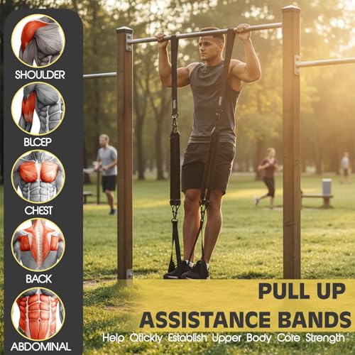 Pull Up Assistance Bands – Heavy Duty Adjustable Pull Up Assist Bands with Foot & Knee Support for Pull Up Bar, Pull Up Resistance Bands for Home Gym, Strength Training Equipment, Black
