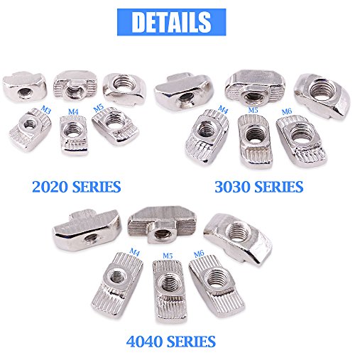 Glarks 150Pcs European M3 M4 M5 M6 Hammer Head Drop in T Nut Slot Assortment Kit for 20/30/40 Series Aluminum Profile - Nickel Plated Carbon Steel - size: Small