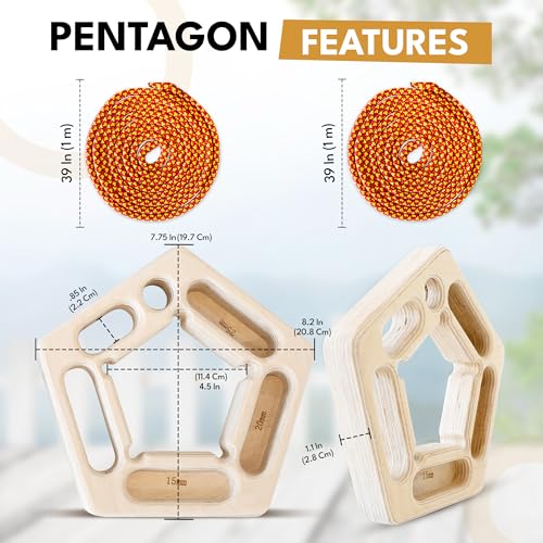 Climbing Hangboard and Finger Hanging Holds - Fingerboard for Strength Training - Rock Climbing Grip Strengthening Holds - Hang Board and Hand Holds with Suspension Chord Ropes and Chalk