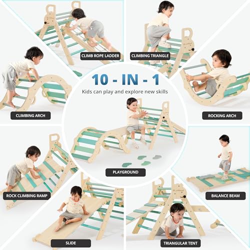 10-in-1 Pikler Triangle Set, Climbing Toys for Kids Emerald Forest - color: Emerald Forest