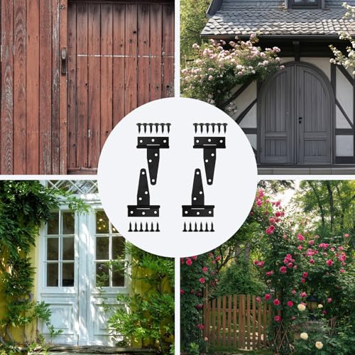 4 PCS 3 Inch T Strap Hinges Heavy Duty, Shed Door Gate Hinges(Black) | 3 inch t hinges Heavy Duty Black Outdoor Tee Hinge for Wooden Fences, Barn Door Gates Hinge for Shed Door Hardware - size: 3 Inch