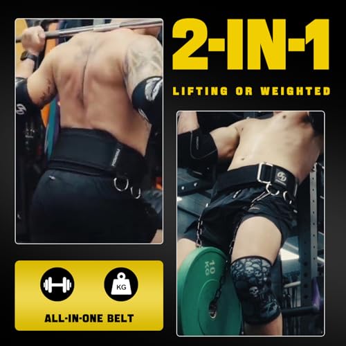 2-in-1 Weightlifting Belt & Dip Belt with 41 IN Steel Chain, Double-Layer Design, Powerlifting Gym Belt for Pull Up, Squat, Deadlifts & Added Weight Training, Unisex for Men & Women - size: Medium