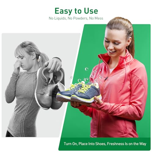 Chemical-Free Shoe Deodorizer for Sneakers, Work Boots & Gym Shoes, Rechargeable & Long-Lasting Shoe Freshener 2-Pack, Ozone Technology Shoe Odor Elimination, No Spray or Powder, Zero Residue