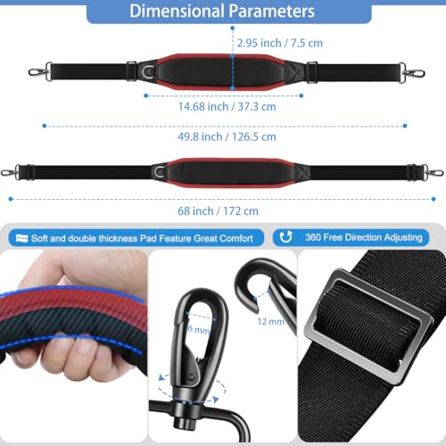 ZINZ Shoulder Strap 68" with Padded, Bag Strap with Dual Buckles and Metal Swivel Hooks for Laptop Bag, Briefcase and More - color: Black Red