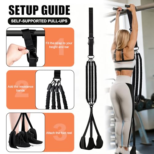 4 Pull Up Assistance Bands with Foot Rests, Extension Strap | Adjustable Resistance Bands for Home Gym, Pull Ups and Strength Training, Suitable for Beginners, Full-Body Workouts