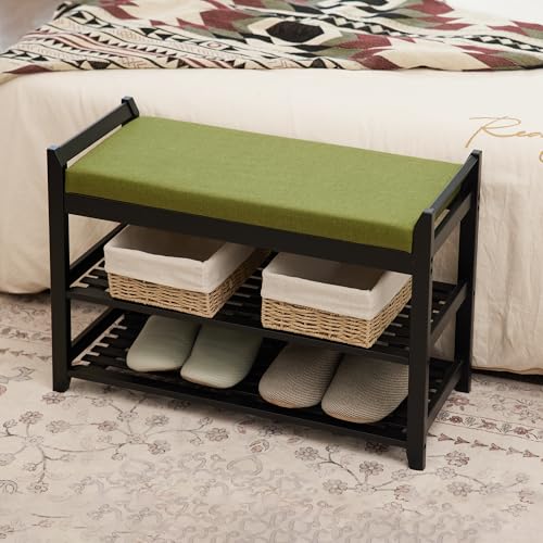 PETKABOO Shoe Rack Bench with Storage 27.6 in, Black Shoe Storage Bench with Cushion for Entryway, Hallway, Bedroom, Living Room - color: Black, style: 28 in