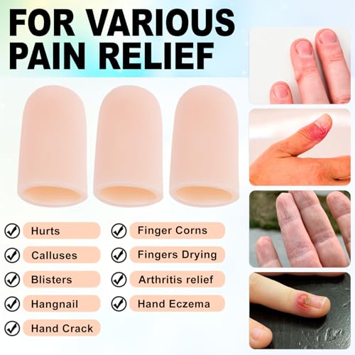 HINZIC 10pcs Gel Finger Cot Covers, Silicone Finger Protector Sleeves, Thumb Support Fingertip Caps for Hands Cracking, Eczema Skin, Trigger Finger Arthritis Pain Relief