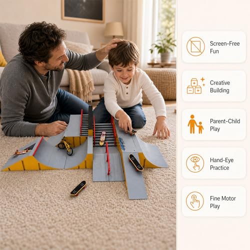 Finger Skateboard Park Kit for Kids, 14-in-1 Mini Skatepark Ramp Set with Half Pipe, 8 Finger Skateboards & Finger Bike, Ramp Accessories Toy Gifts for Boys Girls Ages 3+ - color: 14in1-yellow
