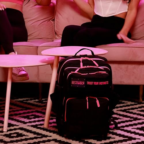 WOLFpak 35L Athletic Gym Backpack - Durable 1000D Waterproof Oxford Material with MOLLE Webbing, Laptop Pocket - color: Black Neon Pink