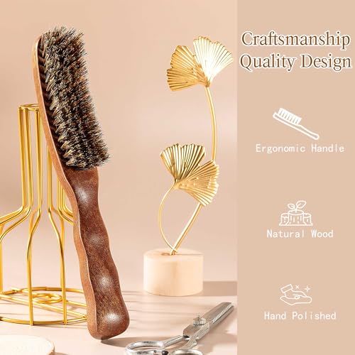 STYLEMATE Boar Bristle Slick Back Hair Brush | Medium/Sof Bristle Hair Brush for Thin & Fine Hair, Smoothing Hairbrush for Women Men Kid, Lightweight Sapele Wooden Handle - size: Medium