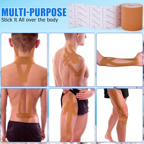 3 Rolls Kinesiology Tape, Waterproof, 3in x 5.5yd, Beige | Waterproof & Sweat-Resistant, Breathable Latex-Free Cotton, For Shoulder, Knee, Fit Sports, Workouts & Active Training - color: Beige 3in