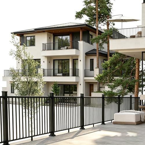 Aluminum Deck Railing Kit, Modular 36 in H. x 2 Ft W Level Railing Kit for Outdoor Steps,Heavy Duty Balustrade System for Deck, Porch, Patio & Balcony(1 Post, 1 Panel) - size: 2 Feet- Level